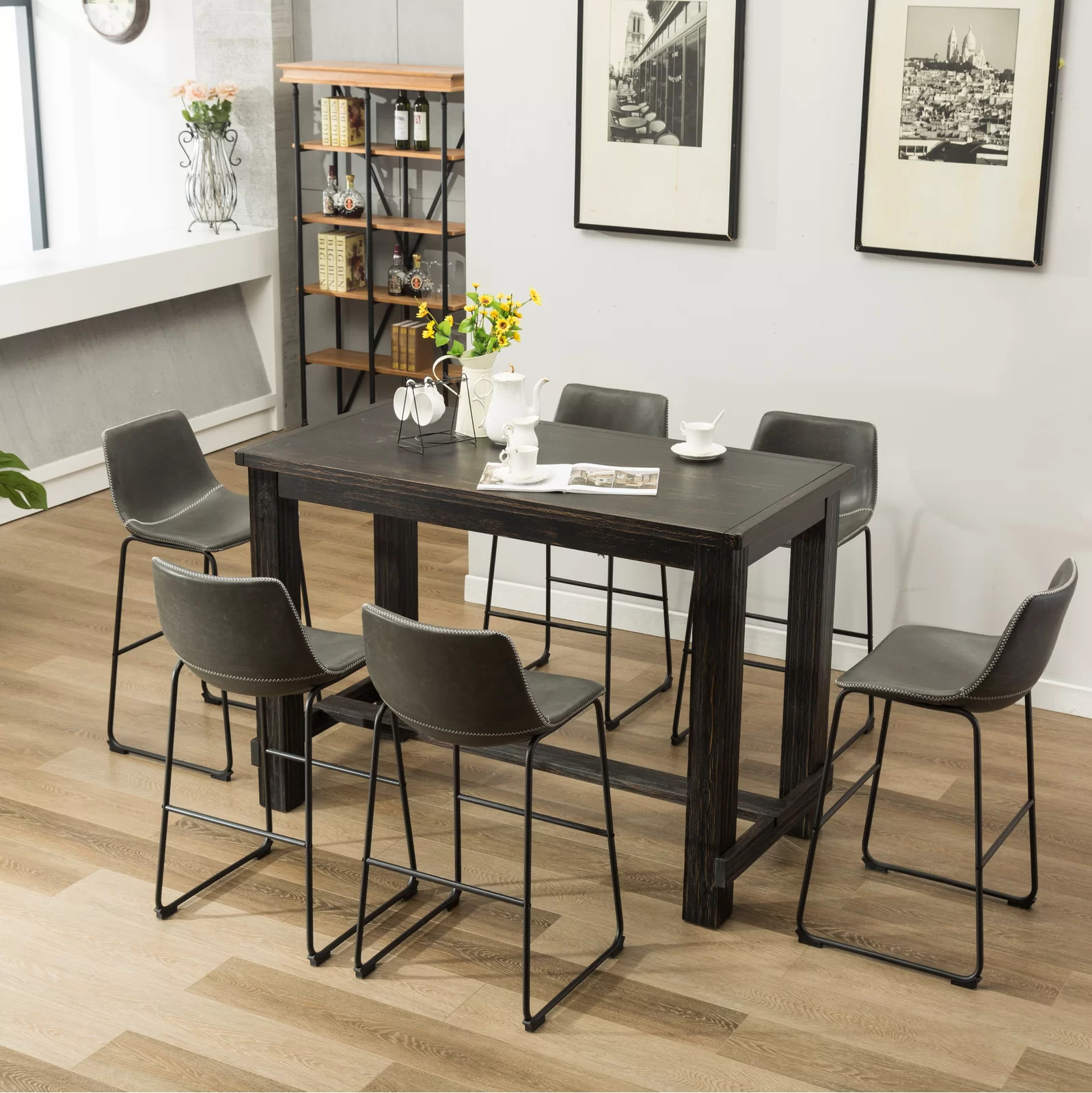 【Furniture】Bamey 6 - Person Bar Height Solid Wood Dining Set
