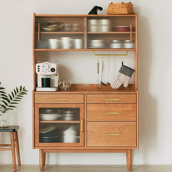 Prosy Mid-Century Modern Natural Sideboard with 3 Doors & 3 Shelves & 3 Drawers in Small