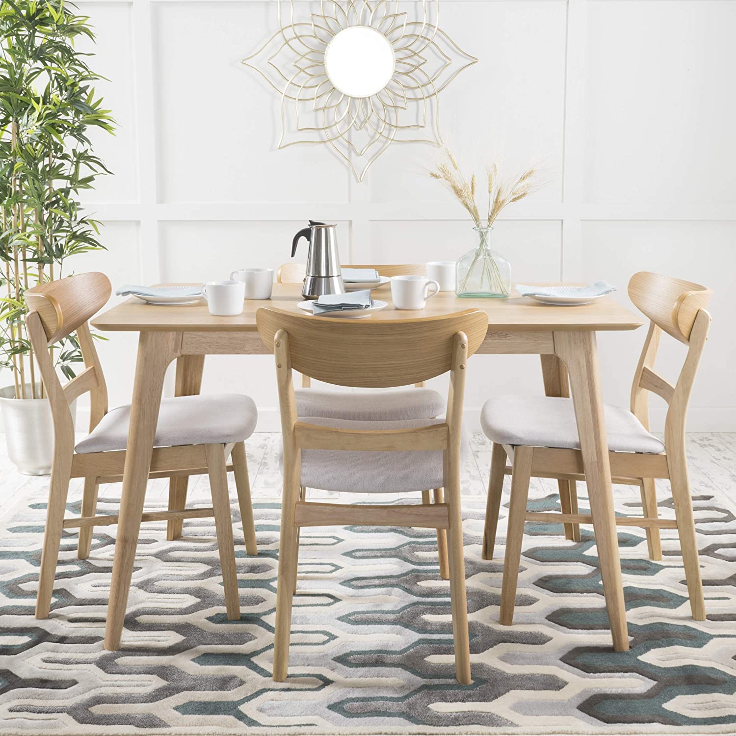 Christopher Knight Home Idalia 50" Rectangular Dining Set, 5-Pcs Set, Natural Oak / Light Beige