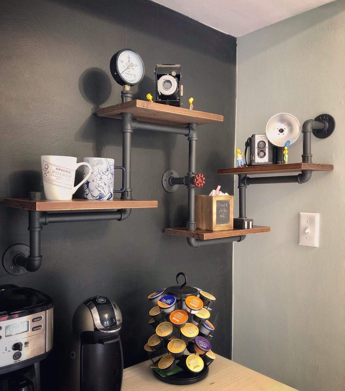 【Furniture】Industrial Rustic Modern Wood Ladder Pipe Wall Shelf 4 Layer Pipe Design Bookshelf DIY Shelving